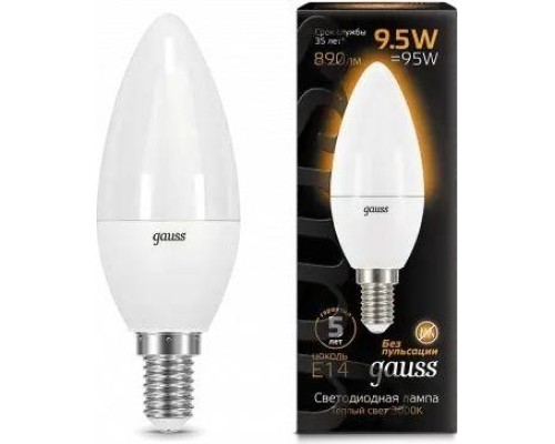 Лампа светодиодная GAUSS Свеча 9.5w 890lm 3000к e14 led [103101110]