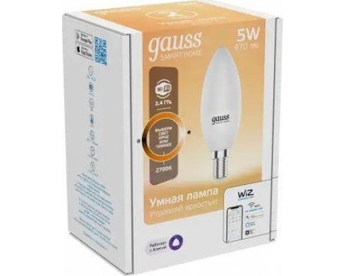 Лампа светодиодная GAUSS Smart home с37 5w 470lm 2700к е14 диммируемая led [1100112]