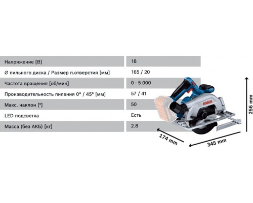 Пила циркулярная аккумуляторная BOSCH GKS 185-LI [06016C1223]