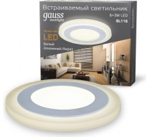 Потолочный светодиодный светильник GAUSS Backlight круг 6+3w 540lm 3000k 3 реж led [BL116]