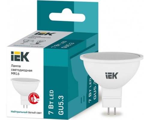 Лампа светодиодная IEK MR16 7Вт 4000К GU5.3 Софит [LLE-MR16-7-230-40-GU5]