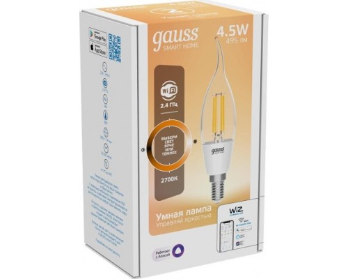 Лампа светодиодная GAUSS Smart home filament сf35 4,5w 495lm 2700к e14 диммируемая led [1260112]