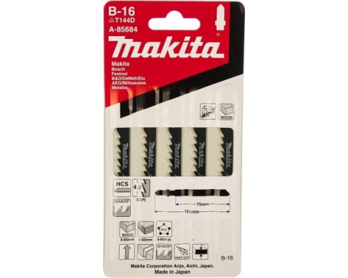 Пилки по дереву MAKITA A-85684 в-16, 5 шт.