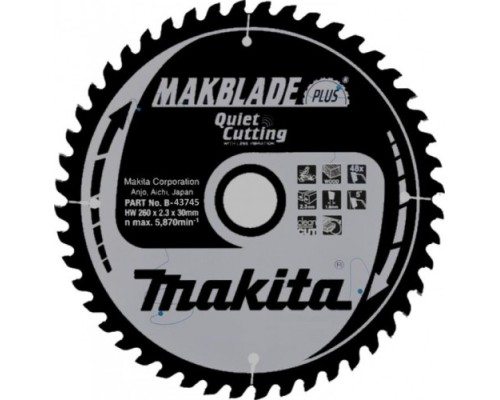 Пильный диск по дереву MAKITA 260x30x1.8x48T для makblade plus [B-43745]