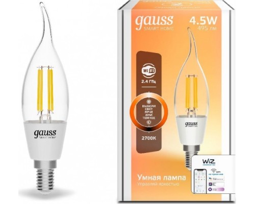 Лампа светодиодная GAUSS Smart home filament сf35 4,5w 495lm 2700к e14 диммируемая led [1260112]