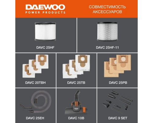 Пылесос для строительных работ DAEWOO DAVC 2000 HOME с турбощеткой