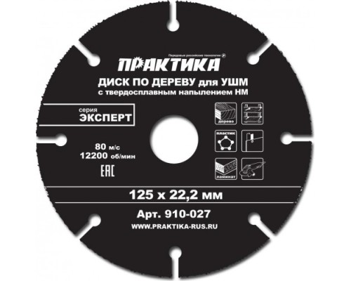 Твердосплавный диск универсальный ПРАКТИКА 125х22.2 мм для УШМ [910-027]