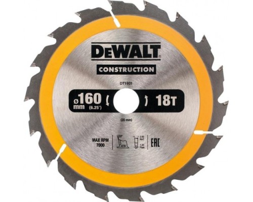 Пильный диск универсальный DeWALT 160х18тх20 мм Construction DT1931-QZ [DT1931-QZ]