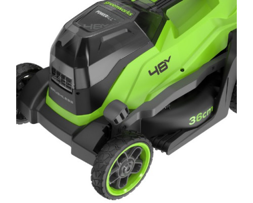 Газонокосилка аккумуляторная GREENWORKS 2520707UD 2x24V, 36 см, бесщеточная, c 2хАКБ 4 Ач и ЗУ купить с доставкой и официальной гарантией