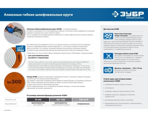 Алмазный гибкий шлифовальный круг ЗУБР Черепашка №800 100мм для мокрого шлифования [29866-800]