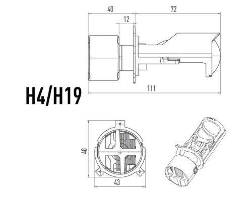 Модули светодиодные MTF LIGHT MiniLENS H4/H19, 12V, 30/45W, 5500K, 4500LM, 2шт. MH4K5