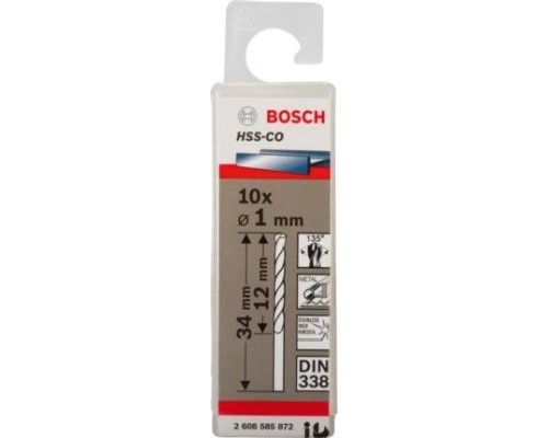 Сверла по металлу BOSCH HSS-CO кобальтовое 1.0 х 12/34 мм (уп.10шт) [2608585872]