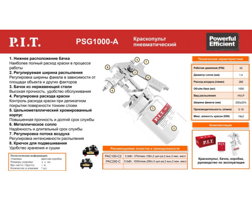 Краскопульт пневматический P.I.T. PSG1000-A купить с доставкой и официальной гарантией