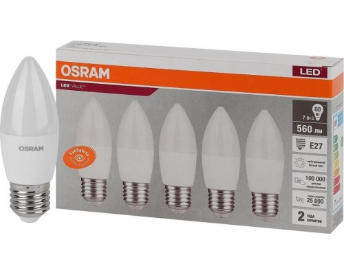 Лампа светодиодная OSRAM LED VALUE clb60 7sw/840 230v e27 (уп 5 шт) [4058075578043]