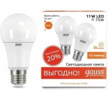 Лампа светодиодная GAUSS A60 elementary 11w 800lm 3000k e27 ( 2шт ) 23211P