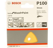 Набор шлифовальных листов для МФИ BOSCH 93 мм 6 отв. Р 100 VELCRO (уп.5шт) BEST FOR WOOD end PAINT 2608605151