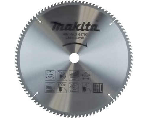 Пильный диск универсальный MAKITA D-65707 для алюминия/дерева/пластика, 355x30x100t