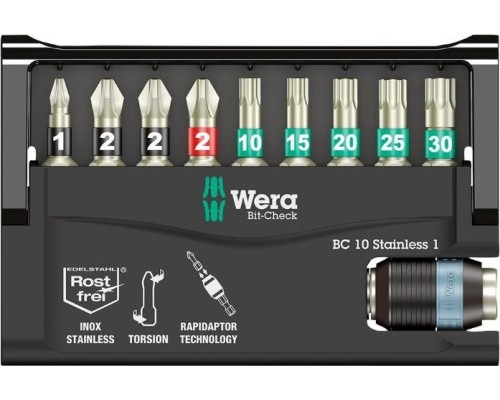 Набор насадок WERA Bit-Check, Edelstahl BC 10/9 Stainless, 9TLG, WE-071110 [WE-071110]