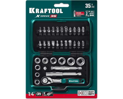 Набор головок 1/4" KRAFTOOL X-Drive 35 с трещоткой, 35 предметов 27974