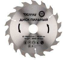 Пильный диск по дереву Kranz KR-92-0112 190х30/20 мм, 18 зуб.