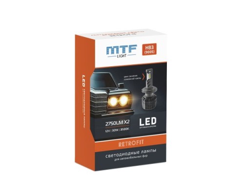 Лампа светодиодная MTF LIGHT RETROFIT LED, HB3(9005) 30w, 2500lm, 3500k, кулер, комплект RTB3K4