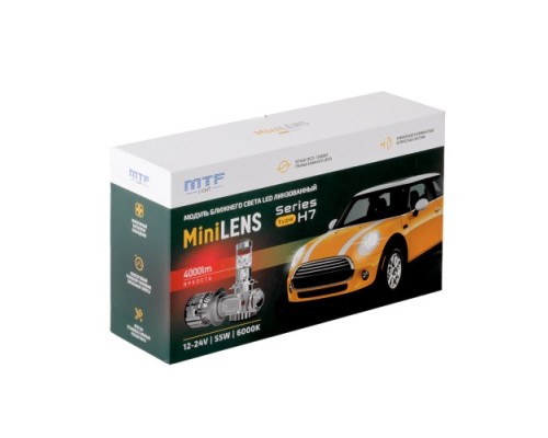 Линзы светодиодные MTF LIGHT MiniLENS H7 12/24v, 55w, 6000k, 4000lm, комплект MLH7K5