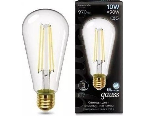 Лампа светодиодная GAUSS ST64 filament 10w 970lm 4100к е27 led [157802210]