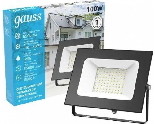 Прожектор GAUSS Elementary 100w 7200lm 6500к 175-265v ip65 черный led [613100100P]