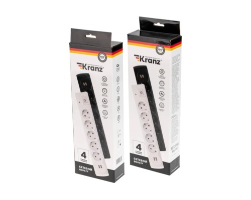 Фильтр сетевой Kranz 13-4703 5 гнезд, 5м, 3х1,5мм², с автовыкл, 2USB, черный Фильтр сетевой Kranz 13-4703 5 гнезд, 5м, 3х1,5мм², с автовыкл, 2USB, черный