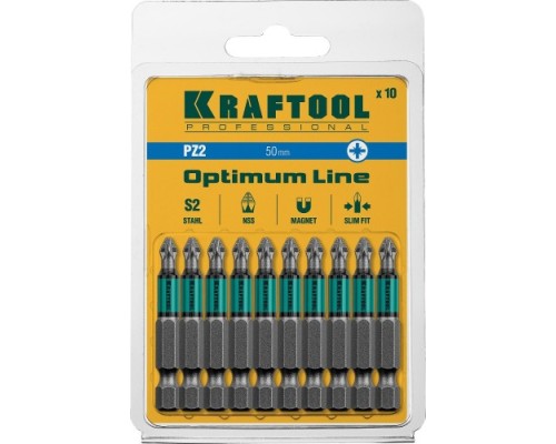 Бита для заворачивания KRAFTOOL Optimum Line PZ2 50 мм, 10 шт. [26124-2-50-10]