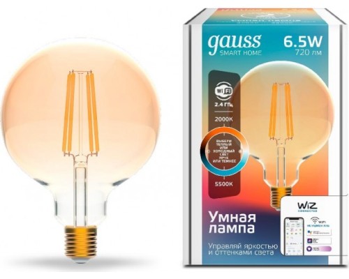 Лампа светодиодная GAUSS Smart home filament g95 6,5w 720lm 2000-5500к e27 [1340112]