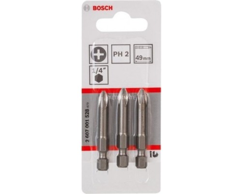 Набор бит BOSCH из 3 шт. PH 2х49 мм Extra Hard [2607001528]