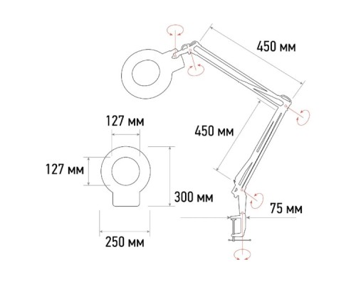 Лупа REXANT 31-0406 на струбцине круглая 5D с подсв. 56SMD LED, ø127мм