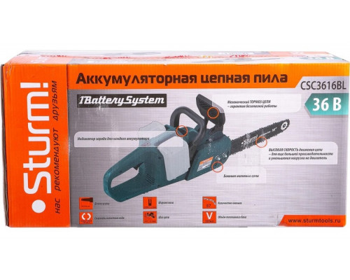Пила цепная аккумуляторная Sturm CSC3616BL бесщеточная, без АКБ и ЗУ