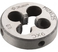 Плашка ЗУБР круглая ручная м12x1.25мм, сталь 9хс 4-28022-12-1.25