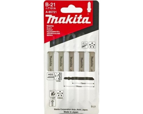 Пилки для мягких материалов MAKITA A-85721 для пластика в-21, 5 шт.