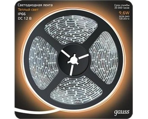 Лента светодиодная GAUSS LED 3528/120-smd 9.6w 12v dc теплый белый ip66 (блисте [EB311000110]