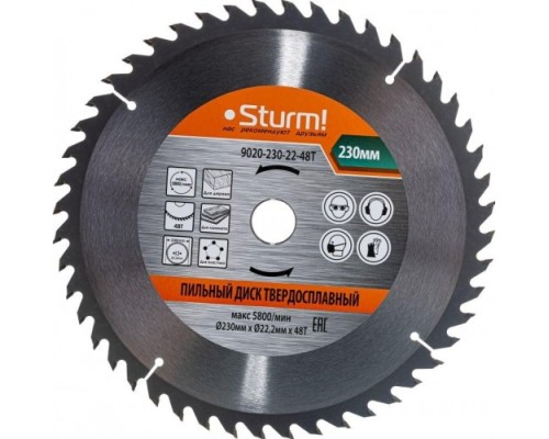 Пильный диск по дереву STURM 9020-230-22-48T 230x22x48 зубьев