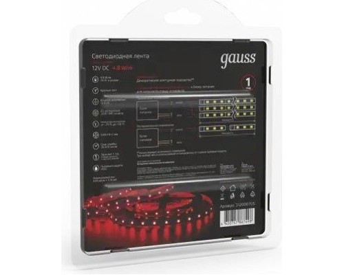 Лента светодиодная GAUSS LED 2835/60-smd 4.8w 12v dc красный (блистер 5м) [312000705]