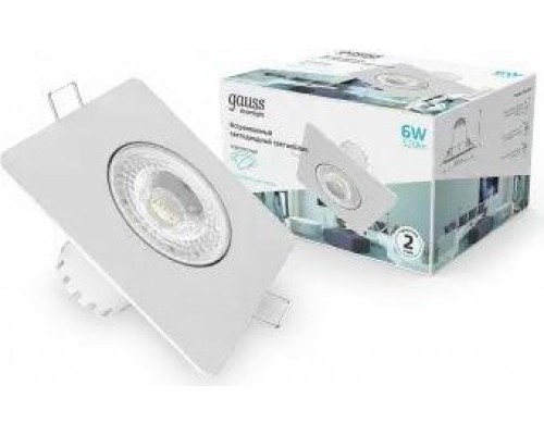 Светильник встраиваемый GAUSS 948 411 206 downlight квадрат 6w 520lm 4000k белый [948411206]