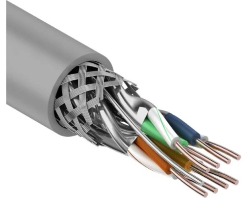 Кабель REXANT S/FTP, CAT 7, PVC 4x2x0,57мм, 23AWG внутренний, серый [01-0542]