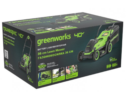 Газонокосилка аккумуляторная GREENWORKS 2520807 40V, 36 см, бесщеточная, без АКБ и ЗУ купить с доставкой и официальной гарантией