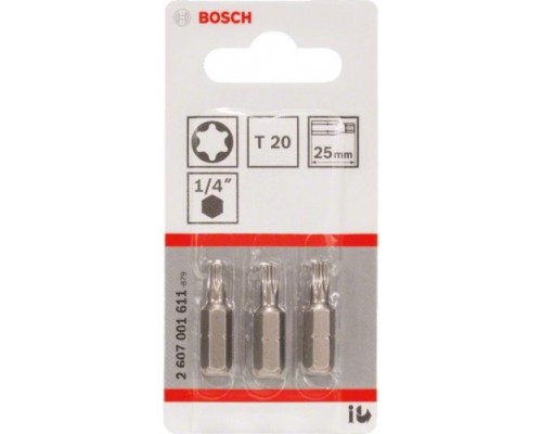 Бита для заворачивания BOSCH Extra Hard 25 мм T20 3шт [2607001611]