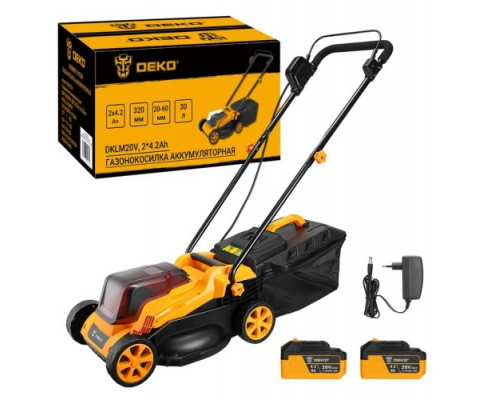 Газонокосилка аккумуляторная DEKO DKLM20V 20B, 2×4.2 Ач, 320 мм