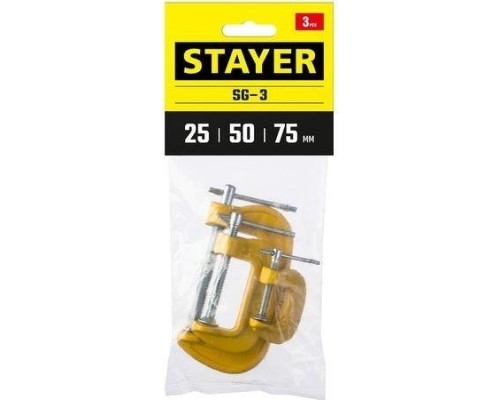 Струбцина G-образная STAYER SG-3 набор тип g 25-50-75 мм, [3212-H3_z03]