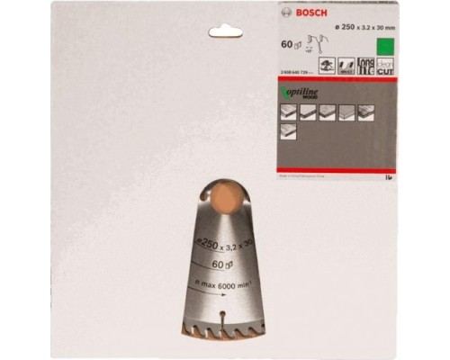 Пильный диск по дереву BOSCH Standard 250Х30 60 OPTILINE WOOD [2608640729]