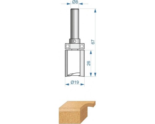 Фреза по дереву ЭНКОР ф19х26 хв. 8 мм, по ДСП кромочная прямая [28063]