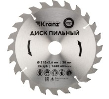 Пильный диск по дереву Kranz KR-92-0120 210х30 мм, 24 зуб.