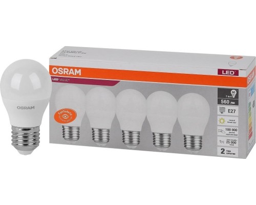 Лампа светодиодная OSRAM LED VALUE clp60 7sw/830 230v e27 (уп 5 шт) [4058075578197]