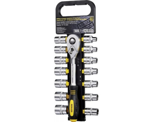 Набор головок 1/2" BERGER BG2035 SuperLock 6-гранных (8-22 мм) с трещоткой 1/2", 15 предметов